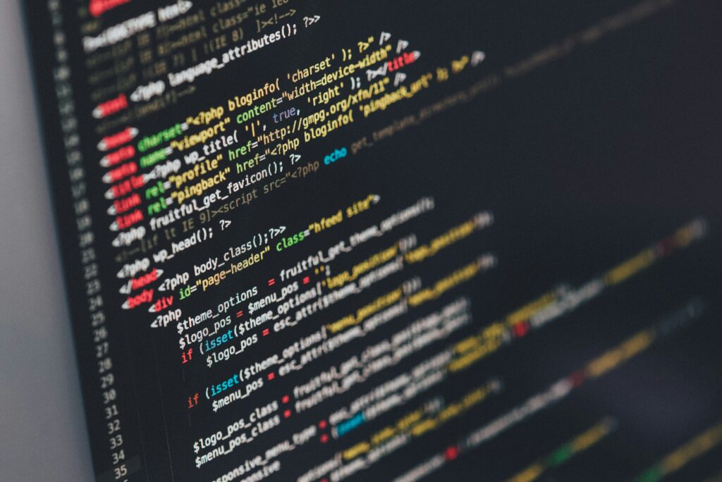 Colorful code on a computer screen website development