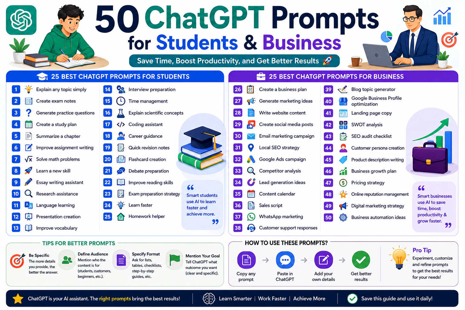 50 ChatGPT prompts for students and business